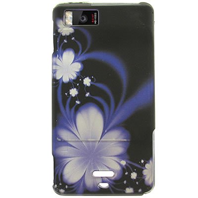Crystal Hard BLACK Snap on RUBBBERIZED With PURPLE FLOWERS Design Faceplate Cover Case for MOTOROLA MB810 DROID X XTREME [WCB515]