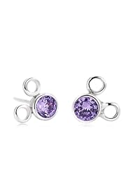 Honeystore Girls Swiss Diamond 925 Sterling Silver White Gold Plated Stud Earrings Color Purple White