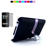 Apple iPod Touch 2nd and 3rd Gen Back Cover with Kickstand for ipod Touch 2G 3G + Mirror Screen Protector (Black)
