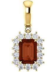 14K Yellow Gold 7.00x5.00mm Emerald Cut Mozambique Garnet and Diamond Pendant -- LIFETIME WARRANTY