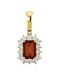18K Yellow Gold 7.00x5.00mm Emerald Cut Mozambique Garnet and Diamond Pendant -- LIFETIME WARRANTY