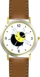 Bee or Bumblebee - JP - WATCHBUDDY&reg; DELUXE TWO-TONE THEME WATCH - Arabic Numbers - Brown Leather Strap-Size-Women's Size-Small