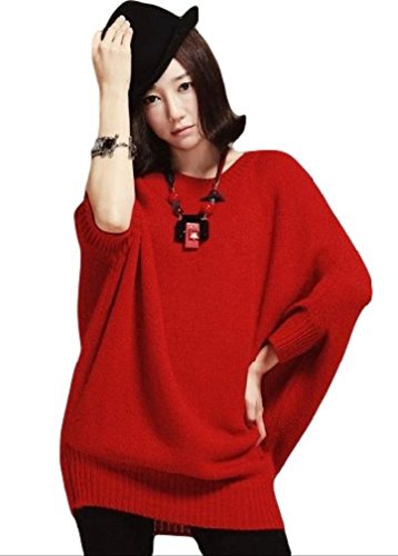 2015 春 七分丈 ラウンドネック ふわゆる ニットお出かけ パンツコーデ ママコーデ 通勤 ガーリー レディース チュニック ラフ カジュアル 大人可愛い カラー　グレー ブラック レッド サイズ フリー