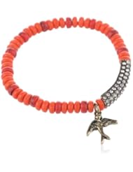 NINE WEST VINTAGE AMERICA "Desert Gem" Coral, Crystal with Dragonfly Motif Stretch Bracelet, 2.3"