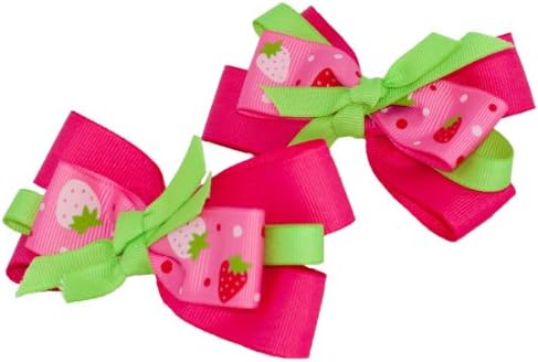 Little Miss Purple Set of 2 Pairs of Sweet Ponytail (Pony) Holders for Kid and Baby Girls - Green / Pink