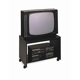 Black Finish Wood 2 Tier TV Cart Stand w/Casters & Shelf