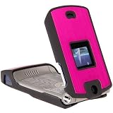 PCMICROSTORE Brand Razr V3 Black Magenta Brushed Aluminum Rubberize Crystal Snap-on Case