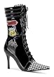 3 3/4 Inch Heel Blk Patent/Checkered Racer Calf Boot Women's Size Shoe