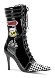3 3/4 Inch Heel Blk Patent/Checkered Racer Calf Boot WoMen's Size Shoe