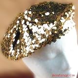 GOLD SEQUINS GLITTER SPARKLE BERET TAM HAT CAP DANCE STUDIO THEATRE PERFORMANCE