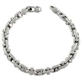Heavy 14 Karat White Gold Mens Bullet Style Bracelet 8 Inch - 19.2 Grams by Kooljewelry