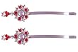 Hair Clip - H76 - Bobby Pin Style - Circle and Stars ~ 2-1/2" Long - Bright Silver Metal - Red and Iridescent Crystals - 2 Pc Set