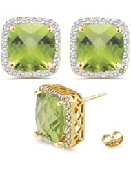 0.36 Cts Diamond & 4.30 Cts Peridot Earrings in 14K Yellow Gold