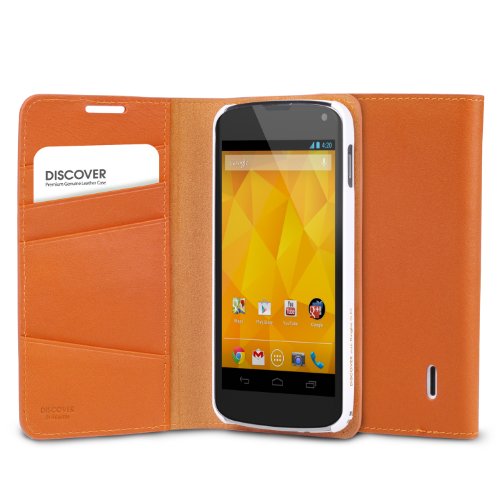 Buy [Brown] Google Nexus 4 Ringke [Discover] 100% Genuine Leather Premium Credit Card Flip Case