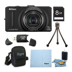 Nikon COOLPIX S9300 16MP 18x Opt Zoom 3.0 LCD Digital Camera 8GB Black Bundle