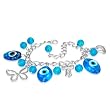 Sky Blue Pearl Evil Eye Bead Balls Love Heart Butterfly Ribbon Womens Bracelet