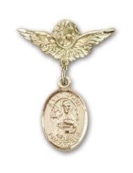 Gold Filled Baby Badge with St. John the Apostle Charm and Angel with Wings Badge Pin