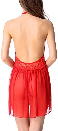 LIOSEXY Women's Sexy Lingerie See-through Babydoll Lace Chemise with G-String