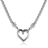 Sterling Silver Diamond Accented Open Heart Pendant with Wheat Chain 17
