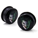 Pair of Joker Face Logo Acrylic Single Flare Rubber Band O Ring Ear Plugs Gauges - 00g