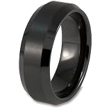 Beveled Edge Black Plated Tungsten Carbide Ring with Brushed Top (8.0mm) - Sizes 6- 13