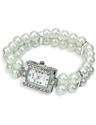 Rhinestones Crystals Faux Pearl Square Dial Wristwatch Cuff Bracelet Watch New