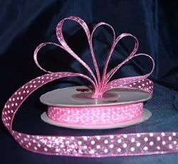 Organza Polka Dot Ribbon -3/8"- Hot Pink/White Dots - 25 Yards (75 Ft)