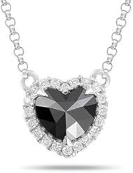0.85 Cts Black & White Diamond Heart Pendant in 14K White Gold