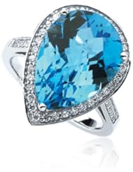 Pear Shaped Blue Topaz Ring in 14k White Gold