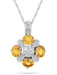 0.11 Cts diamond & 1.16 Cts Mandarin Garnet Pendant in 14K White Gold
