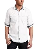 Calvin Klein Jeans Mens Crosshatch Slub Long Sleeve Military Woven Shirt