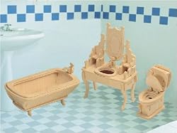 Bathroom Dollhouse Furniture Set 3D Wood Construction Kit, 1/4 Scale