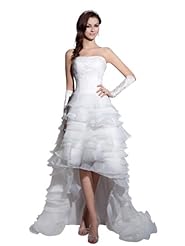 A-line Strapless Organza Spring Fall Beaded  Tiered Applique Sweetheart Wedding Dress  With Ruffles