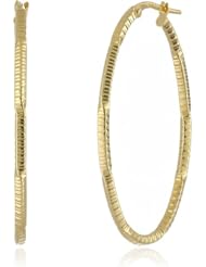 Duragold 14k Yellow Gold Oval Textured Hoop Earrings, (1" Diameter)