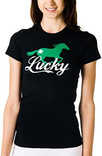 Juniors Lucky Horse Silhouette T-Shirt (Medium, Black)
