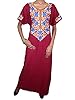 Womans Muumuu Dress Caftan Floral Embroidered Cranberry Cotton Long Kaftans Medium