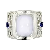 Sterling Silver Blue Chalcedony and Iolite Scroll Design Ring by Sajen