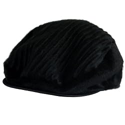 WOOL RIBBED FUR IVY DRIVER CABBY GOLF CAP HAT * BLACK * Medium / Large