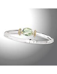 Colore Sterling Silver and 18K Gold Green Amethyst Bangle Bracelet LZB116-GA