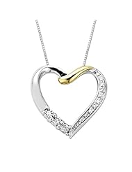 XPY Sterling Silver and 14k Yellow Gold Diamond Heart with Twist Pendant Necklace, 18"