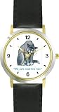 Old Gray Cat Cat Cartoon or Comic - JP Animal - WATCHBUDDY® DELUXE TWO-TONE THEME WATCH - Arabic Numbers - Black Leather Strap-Size-Large ( Men's Size or Jumbo Women's Size )
