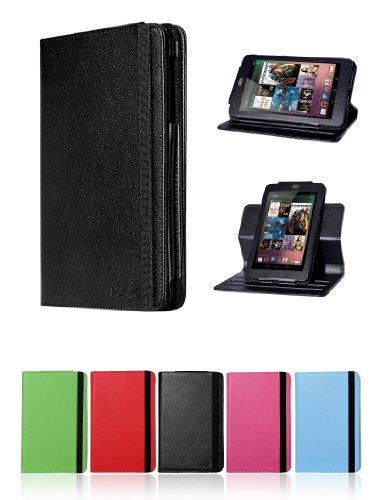 7 Inch Multi-Angles Google Nexus 7 Tablet Leather Protection Case by i-UniK (Expresso Black) - Colors Available: Hot Pink, Red, Lime Green, Light Blue, Expresso Black