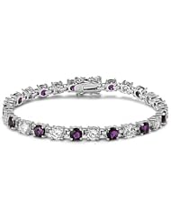 Sterling Silver Amethyst & Clear CZ Tennis Bracelet 7.5"