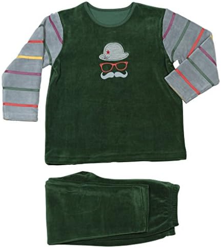 Jolie Enfant Boys Green Velour "Mustache" 2 Piece Pajama Set (Size 8)