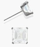 Genuine 5mm Square Princess Cut White Topaz 14 Karat White Topaz Stud Earrings
