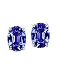 Tommaso Design (tm) Simulated Tanzanite Oval 8x6mm Earring Studs in 14 kt White Gold
