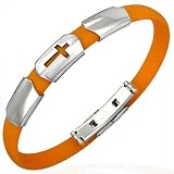 New Orange Rubber Bracelet with Stainless Steel Cross Design, Length 22cms.