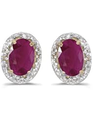 14K Yellow Gold Oval Ruby and Diamond Earrings (1.20ct tgw)