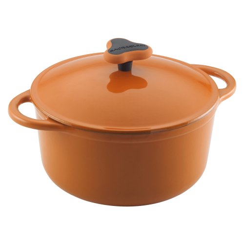 Rachael Ray 3-1/2-Quart Cast-Iron Covered Round Casserole, Orange