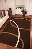 Chocolate Brown and Tan Modern Swirl Design Rug 160cm x 230cm (5ft 3 x 7ft 6)